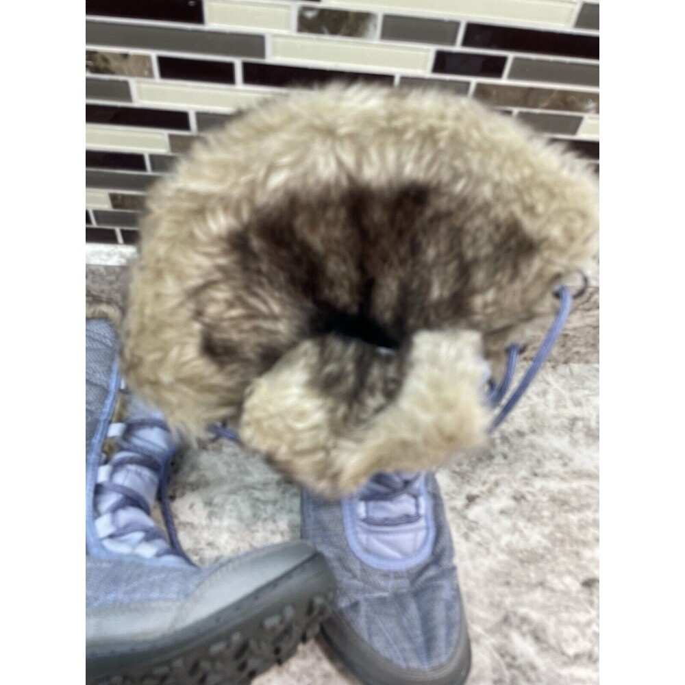 Columbia Minx Mid II Omni heat fur trim insulated tall boots gray & blue size 8 - Picture 9 of 9
